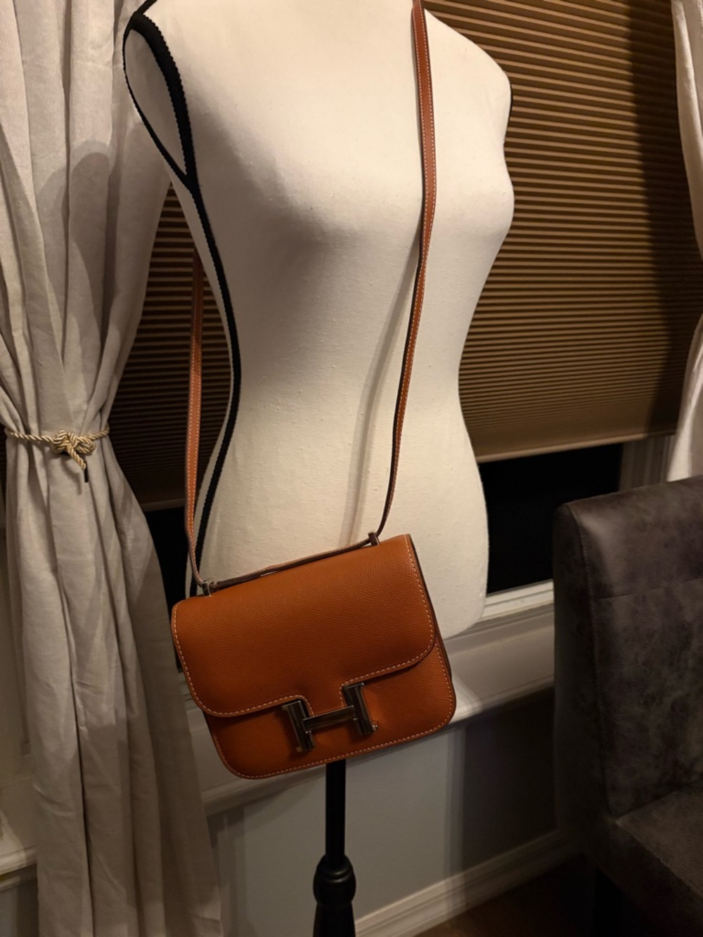 Constance  Leather Crossbody Bag with Gold H-Clasp